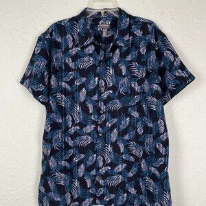 Van Heusen Men’s Air Short Sleeve Button Down Shirt – Blue Leaf Print – Size XL
